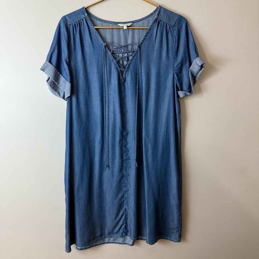 Lucky Brand denim look chambray dress size M pockets